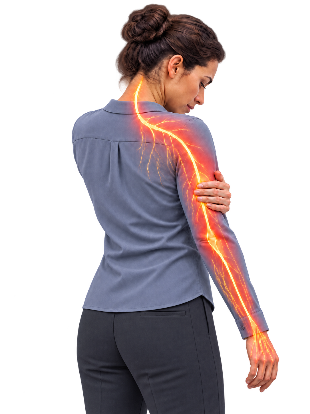 Illustration of the nerves running through the shoulder and arm.